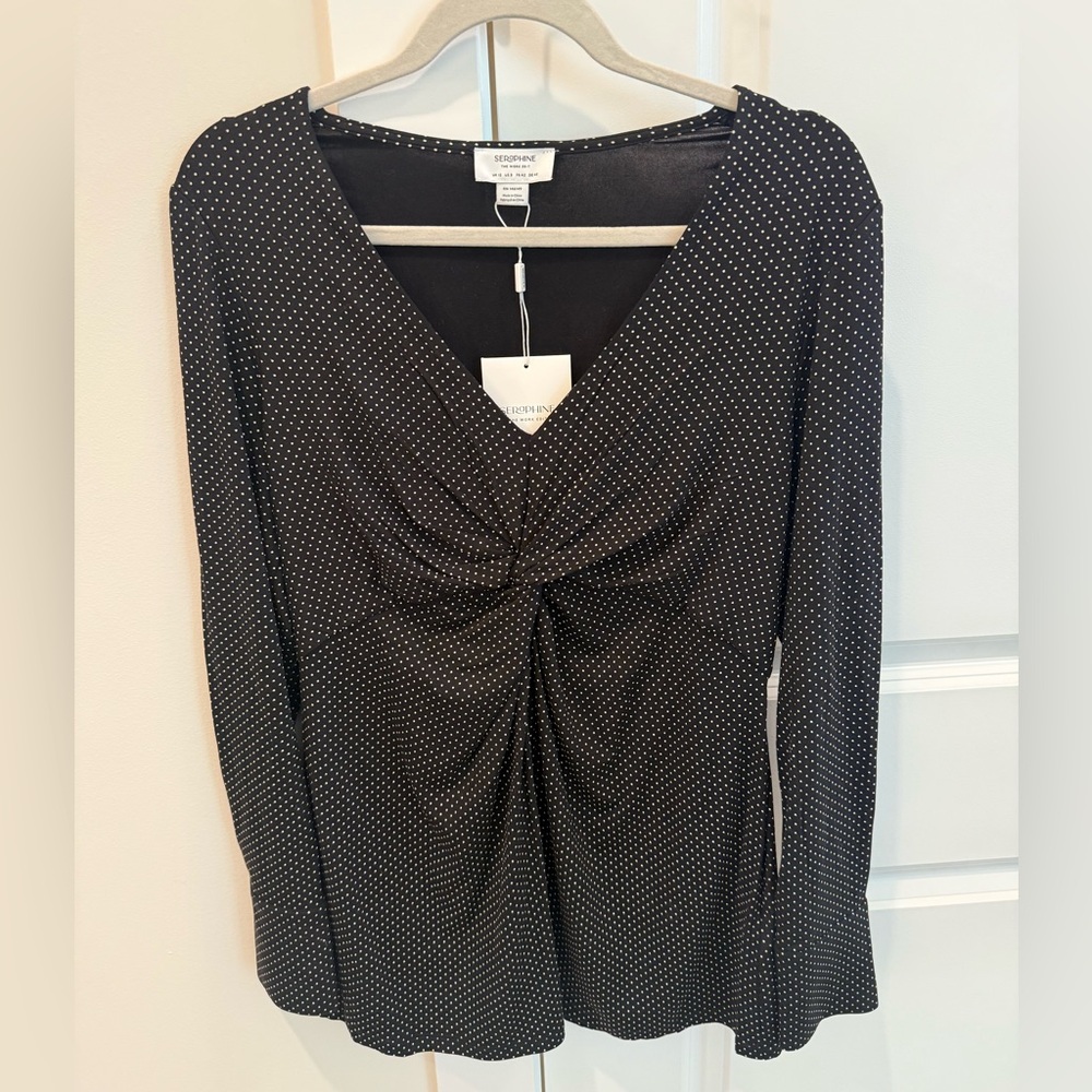 NWT Seraphine Maternity Black and White Polka Dot Shirt Top Long Sleeve Size M